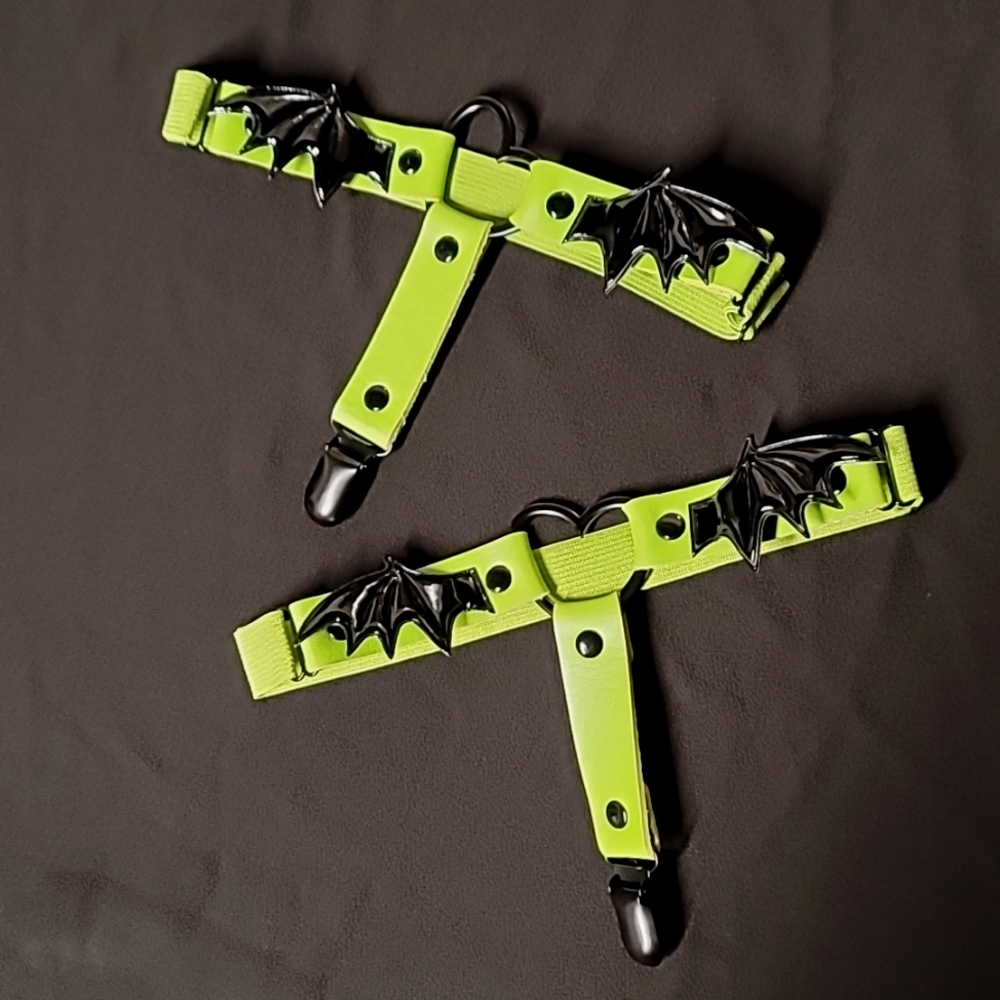Acid Green Bat Wing Garters